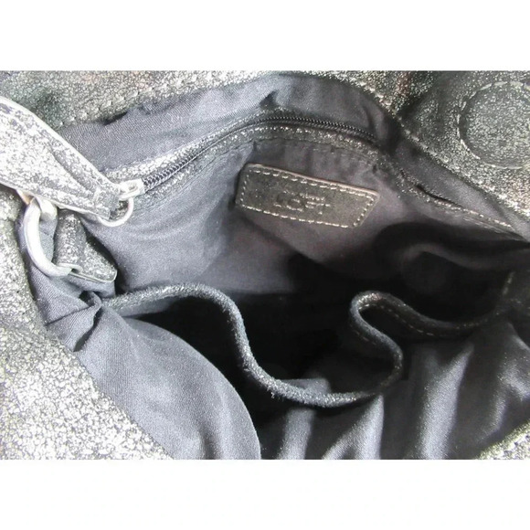 Ann Taylor LOFT Black Silver Leather Shoulder Bag Chain Strap Bow - Picture 5 of 8